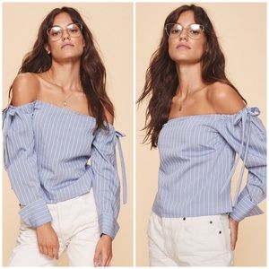 LPA The Label Chambray Stripe Off the Shoulder Top